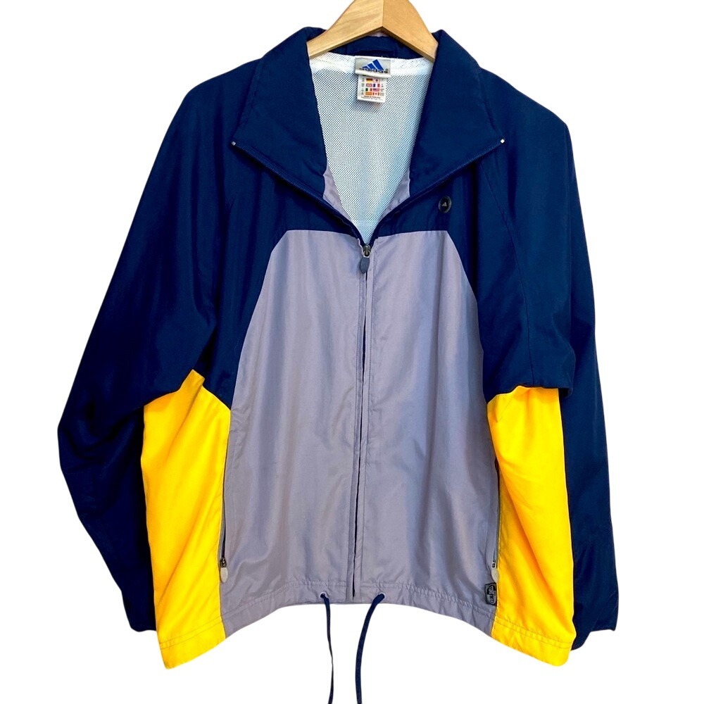 Adidas Vintage ClimaShell Wind Colorblock Jacket Navy Grey Yellow XL 2000 Y2K